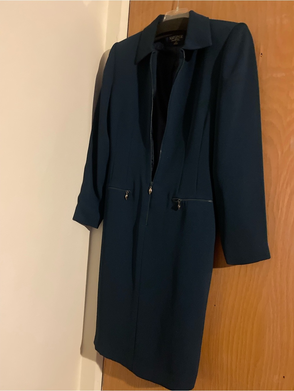 Kasper Deep Teal Zip-Front Long Coat